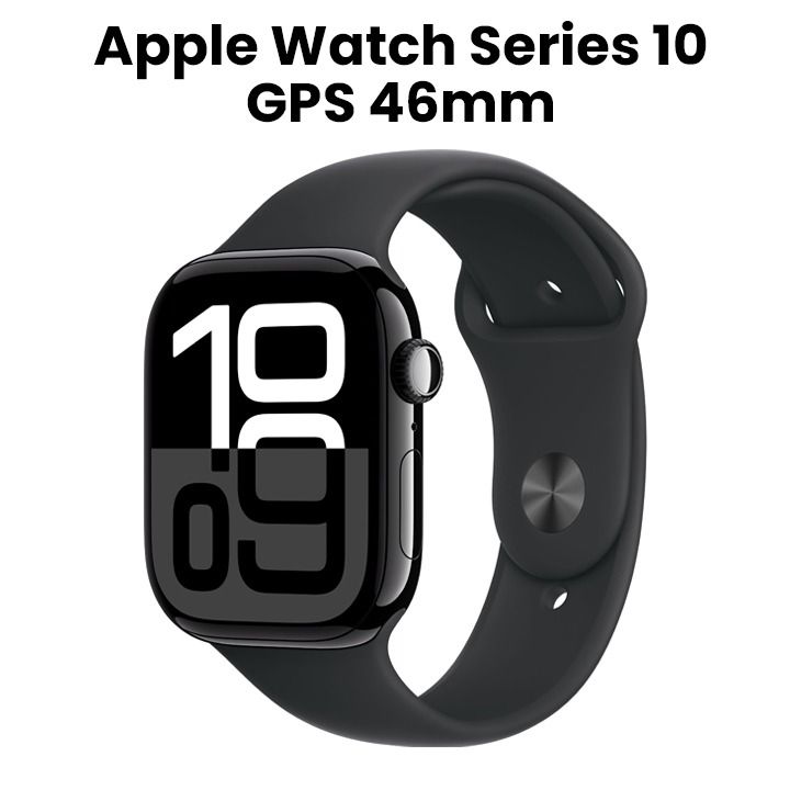 Apple Watch Series 10 GPS + Cellular 46mm Jet Black Aluminium Case with Black Sport Band - S/M (MWY33QA/A)