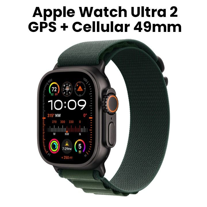 Apple Watch Ultra 2 GPS + Cellular 49mm Black Titanium Case with Dark Green Alpine Loop - Medium (MX4R3QA/A)